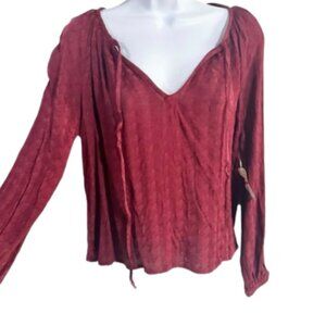 Anthropologie Cloth & Stone Long Sleeve Peasant Top in Burgundy Size XS - NWOT